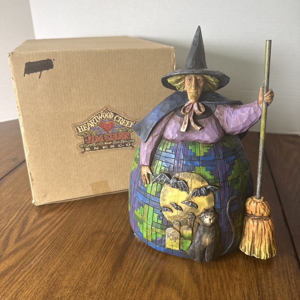 Enesco Jim Shore Witch With Bats/Cat Figurine 117678 "Let the Magic Begin" NIB
